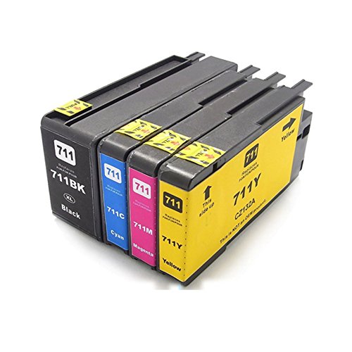 HarryWare Replacement Ink Cartridges Compatible With HP 711BK 711C 711M 711Y(1B+1C+1M+1Y, Pack of 4)