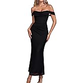 GLNEGE Womens Off The Shoulder Formal Wedding Guest Maxi Dress Ruched Bodycon Corset Long Cocktail Dresses