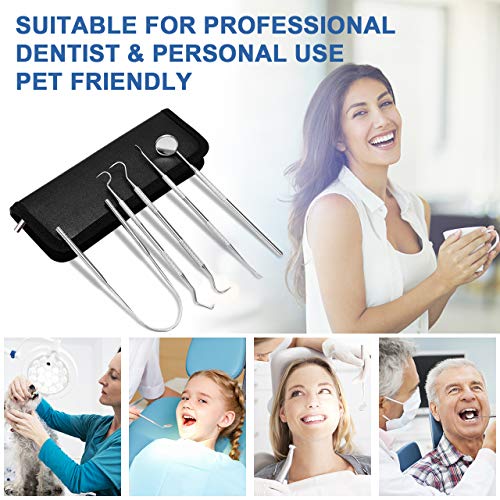 THZY Dental Tools Professional Teeth Hygienist Kit Stainless Steel Dental Pick Cleaning Set to Remove Plaque Tartar,Tongue Scraper,Tooth Scaler,Mouth Mirror for Personal & Pet Oral Care Use