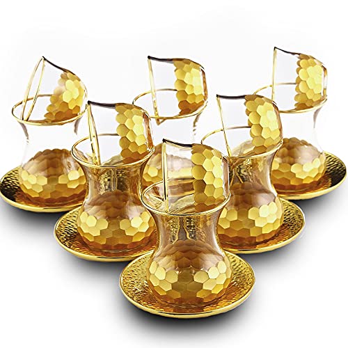Turkish Tea Set of 18 pcs, 6 Turkish tea cups, 6 Turkish coffee cups