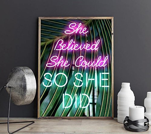 Inspirational Poster, 18 x 24 She Believed She Could So She Did, Neon Sign, Neon Lights, Inspirational Quote, Motivational Quote, Women Gift, Inspiring, UNFRAMED