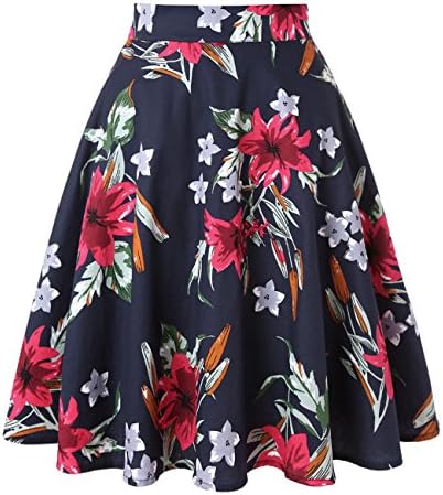 DJT FASHION Women's Vintage A-line Floral Printed Flared Midi Skirts