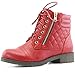 DailyShoes Women's Ankle Boots Combat Boot Low Heel Lace Up Zip Pocket Martin Short Wild Flat Style Fashion Non Slip Outdoor Shoes Exclusive Credit Card Bootie Susan-01 Red Pu 8.5