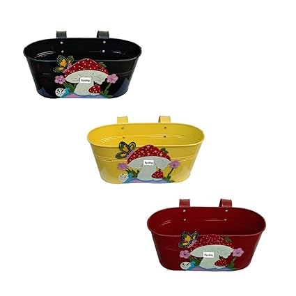 Tovick Set of Three Garden or Balcony Decor Polka Design Metal planters with Detachable Hooks for Indoor Decor/ Garden Decor hftdg hytftft