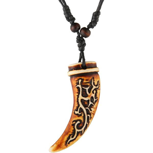 STWTR Resin Wolf Tooth Pendant Necklace - Tribal Style Jewelry With Adjustable Rope Chain - View #10