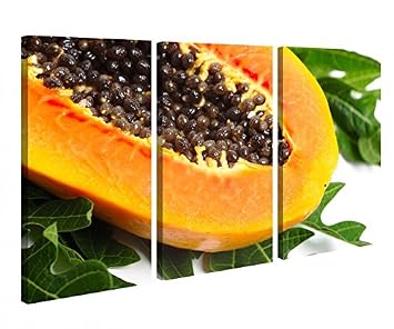 Amazon De Leinwandbild 3 Tlg Papaya Reif Obst Frucht Kuche Blatt