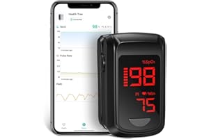 Fingertip Pulse Oximeter- HOLFENRY Pulse Oximeter Bluetooth Oximeter Oxygen Saturation Monitor for SpO2/Heart Rate/PI, with Auto Graph Display/Alarm/Dedicated App, Compatible with iOS&Android