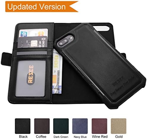 iPhone 8 Plus/7 Plus/6s Plus/6 Plus Wallet Leather Case[Detachable 2 in1 Cover], Resee Card Holder Magnetic Case, RFID Blocking, Shock Absorption Hard Cover- Black