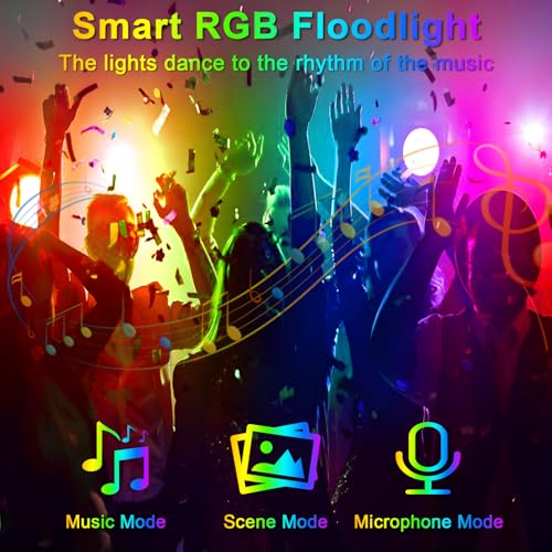 Indmird 2 x LED RGB Outdoor Spotlight 50 W, Outdoor RGB LED Projector with 2.4 G Remote Control and Bluetooth App, IP66 Waterproof Dimmable LED Spotlights Colours for Halloween Christmas Garden Party