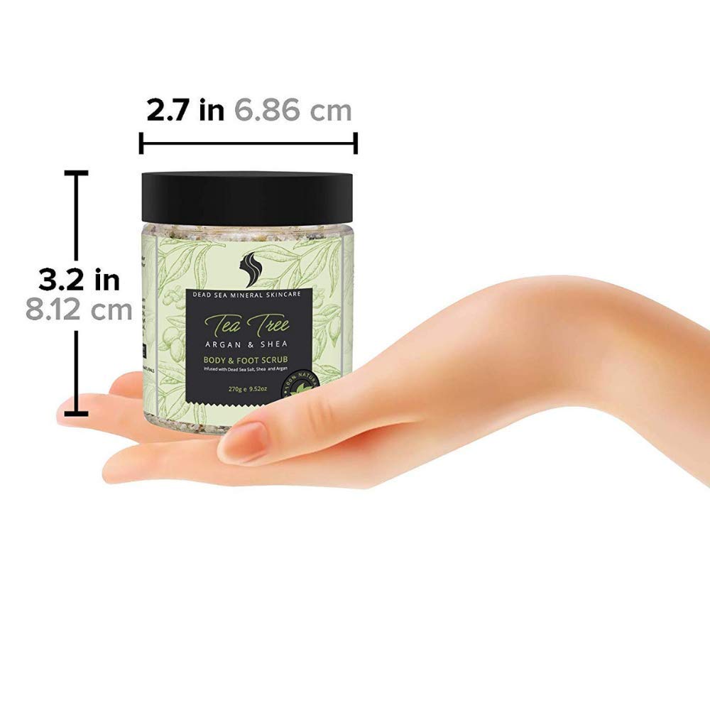 Natural and Organic Exfoliating Tea Tree Scrub with Dead Sea Minerals, Argan Oil, Vitamin E and Shea Butter. Helps Reduce Dandruff and Body Odor