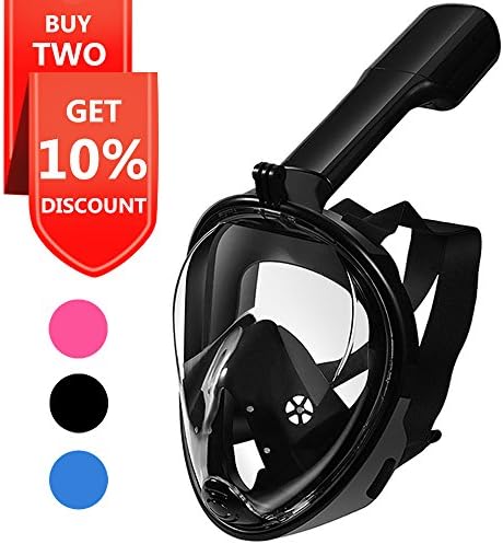 Snorkel Mask, Explomos Diving Snorkeling Mask with Gopro Mount 180° Full Face Panoramic View Anti-Fog Anti-Leak Easybreath Dry Snorkeling Scuba Dive Equipment Safety for Adults Youth Kids(Black L)