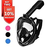 Snorkel Mask, Explomos Diving Snorkeling Mask with Gopro Mount 180° Full Face Panoramic View Anti-Fog Anti-Leak Easybreath Dry Snorkeling Scuba Dive Equipment Safety for Adults Youth Kids(Black S)