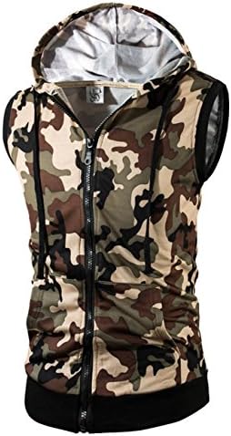 Hmamliel Men's fashion leisure camouflage sleeveless vest hooded exercise