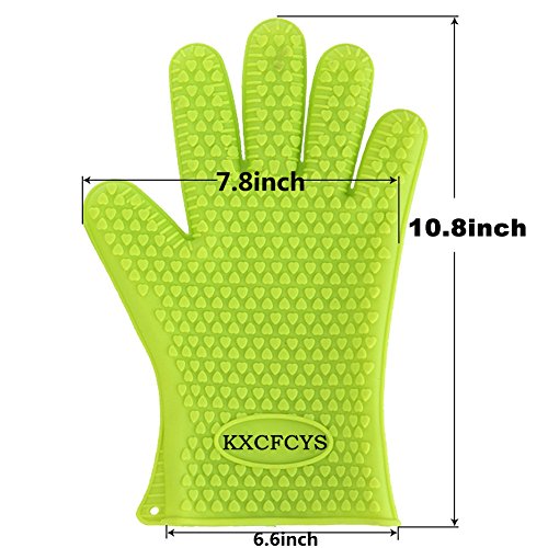 Heat Resistant Silicone Gloves Kitchen Bakeware Oven Mitts Pot Holders Silicone Cooking BBQ Pot Holder Mitt Grill Gloves ( 1 pair) (Green)