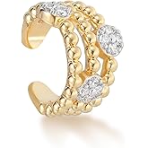 MYEARS Women Ear Cuff Earrings Gold Non Pierced Cartilage Clip on Open Wrap Beaded Hoop 14K Gold Plated Simple Hypoallergenic Everyday Jewelry