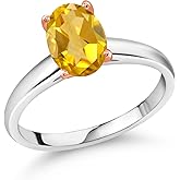 Gem Stone King 1.50 Ct Oval Yellow Citrine 10K White and Rose Gold Ring