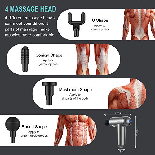 Deep Tissue Percussion Muscle Massage Gun, USB Rechargeable Handheld Electric Massager for Athletes Percussion Device, Super Quiet 6 Speed High-Intensity Vibration Messager with 4 Message Heads