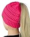 C.C BeanieTail Soft Stretch Cable Knit Messy High Bun Ponytail Beanie Hat, Candy Pink