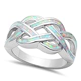 Lab Created white opal .925 Sterling Silver Rings Size 7