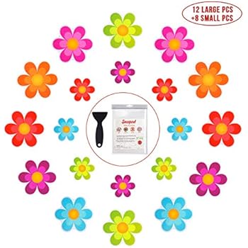 Bathtub Stickers Non-Slip, 20 PCS Safety Shower Treads Adhesive Bright Flowers Appliques with Premium Scraper