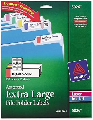 AVE5026 UNITED STATIONERS (OP) LABEL,XL FF 1/3 CUT,AST
