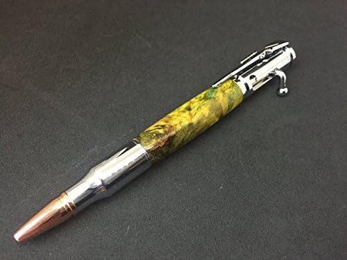 Pen Custom Wood Bolt Action Pen, Yellow and Blue dyed Buckeye Burl