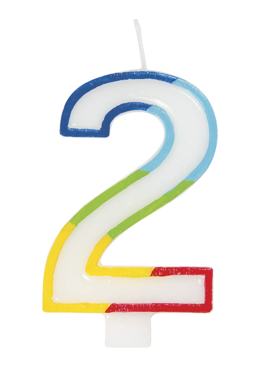 Vibrant Rainbow Border Number 2 Birthday Candle (7cm x 12cm) - Stunning Multi-Colored Party Decor - Uniquely Crafted for Celebratory Milestones - 1 Pc