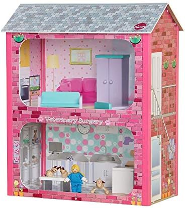 HowYouShopUK Pink Wooden Dolls House & Hello Kitty Figures Bundle With Accessories & 3 Hello Kitty Figures