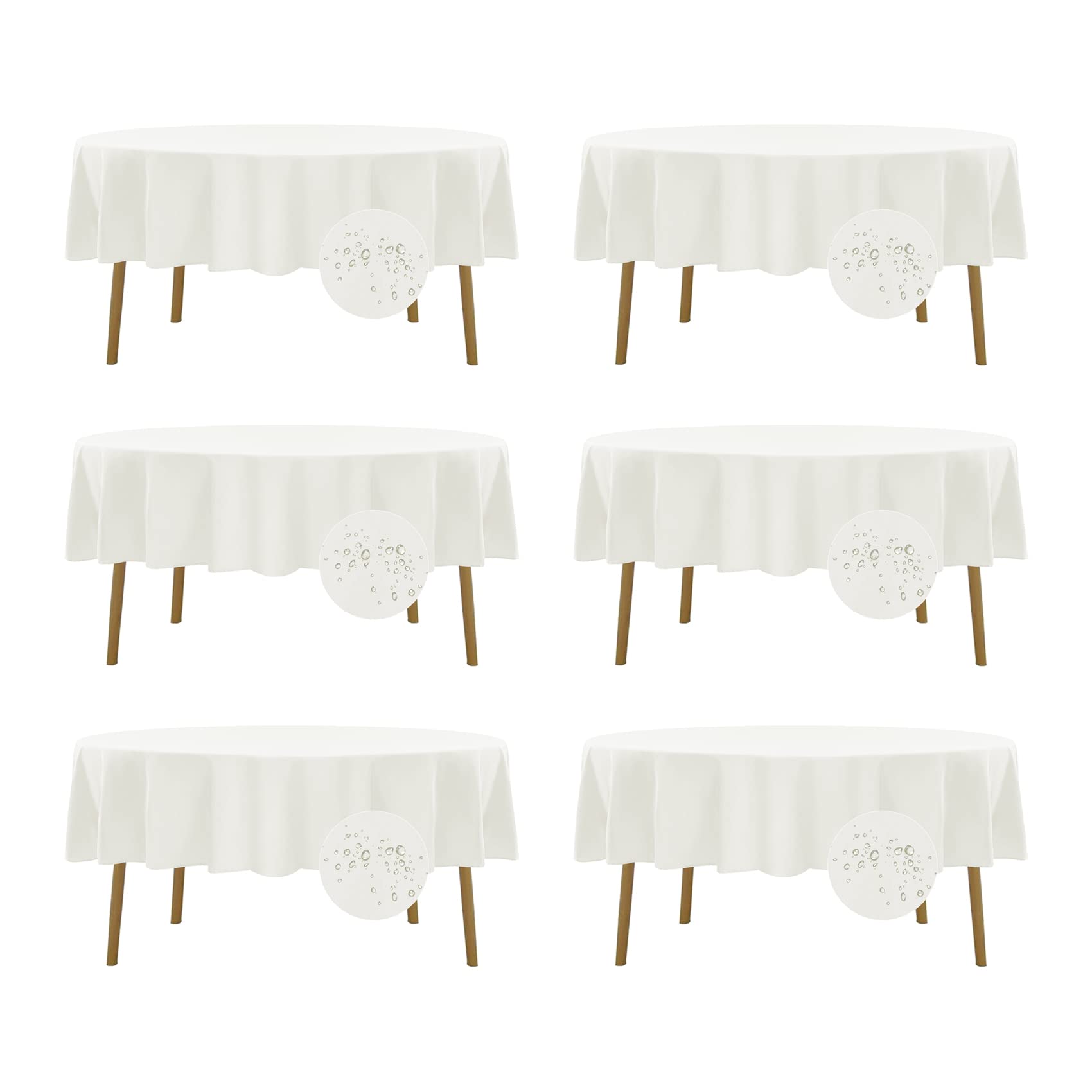 Fokitut 6 Pack Waterproof Round Tablecloth, 70 Inch, Stain Resistant and Wrinkle Polyester Table Cloth, Fabric Table Cover for Kitchen Dining, Wedding, Party, Holiday Dinner-Ivory Image