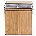 SONGMICS Divided Laundry Hamper Two-section Basket Double Dirty Clothes Storage Sorter with Lid Handles and Removable Liner Natural Bamboo Color ULCB64Y