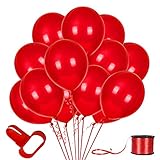 100Pack Red Balloons, 12inch Red Latex Balloons Premium Helium Quality Red Balloons for Party Supplies and Decorations(with Red Ribbon) ...