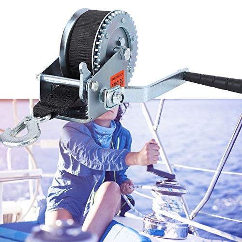 Qiilu 1200lbs Hand Winch Hand Crank 6m Nylon Strap Heavy Duty Winch for ATV Boat Trailer - Image 3