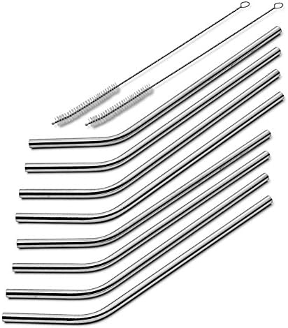 iZEEKER Bent 8 Stainless Steel Straws Set Milk,Smoothie,Coffee,Cheese Straw.For Yeti 20 oz Tumble cups.Offer Two Cleaning Brushes .Non-Toxic and Eco Friendly