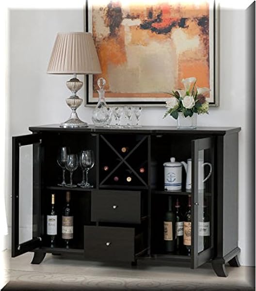 Amazon Com Cappuccino Multi Storage Dining Buffet This Combo Of Cabinets Drawers And Wine Bottle Slots Ensures You Have Enough Space In Your Dining Room Area For Your Favorite Plates Or Spirits Furniture