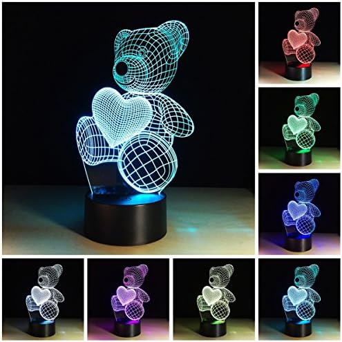 3d Illusion Night Light LED Lamp-Seven Color Changing Cute Love Heart Teddy Bear 3D Night Lamp Desk Lamp for Baby Children Kids Room (Love Bear)