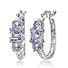 Sterling Silver Gemstone Three-Stone Filigree Hoop Earrings