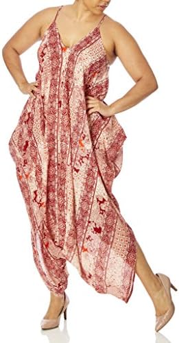 [28329XR-RC-2X] Womens Plus Size Print Romper: Loose Flowing Short Jumpsuit