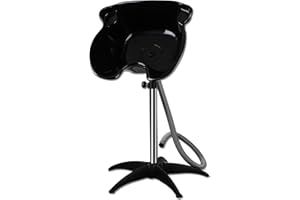 Portable Shampoo Bowl, Shampoo Basin Salon Sink with 1.5m Drain Pipe, Height & Angle Adjustable, Standing Deep Shampoo Bowl for Home/Salon Hair Washing and Cutting, Black