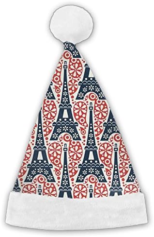 Personalized France Eiffel Tower Themed White Plush Santa Hat Fashion Santa Claus Hat Christmas Party Hats For Both Adults Mens And Kids Elementary School Boys Gifts