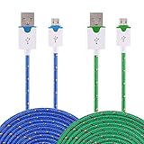 Samsung Galaxy S6 Charger Cable 6.6ft/2M 2pack Long Braided Nylon Universal Sync Data Charging Cord For Android Samsung Nokia Sony HTC Motorola Xbox LG Google BLU Blackberry Huawei 4/5/6/7 Blue Green