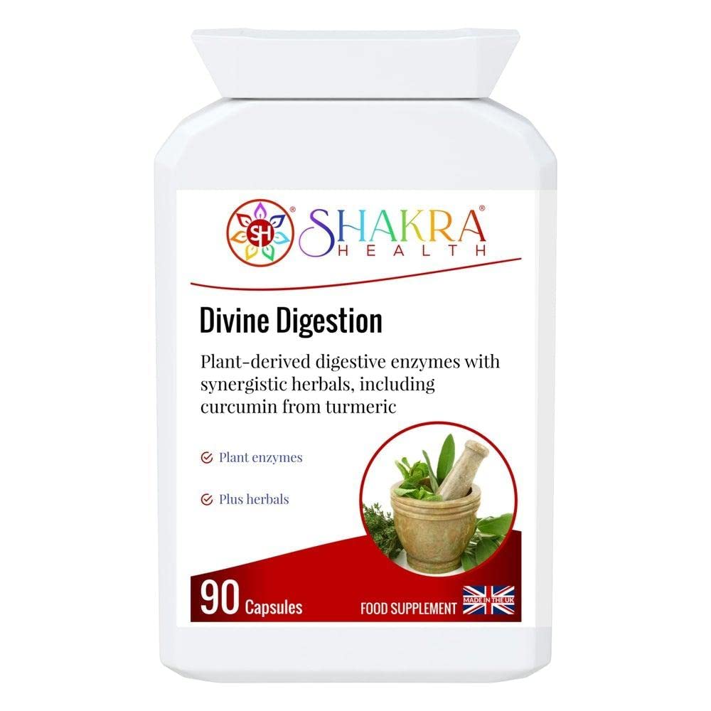 Divine Digestion 90 Capsules. Vegan, Natural Gut Soothing Blend with Digestive Enzymes to Combat Bloating, Flatulence, Bad Breath & Promote Efficient Digestion