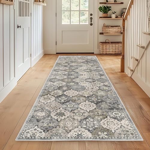 WTHYGB Teppich Läufer Flur Teppichläufer Küchenläufer Küche Teppiche rutschfest Waschbar Bettvorleger für Flur Waschküche, 80x250cm Blumen Boho