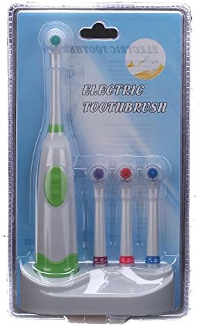 Battery Electric Toothbrush Waterproof Revolving Toothbrush Ultrasonic Sonic Rotary Toothbrush Oral Hygiene Dental Care 4 Heads for Men Women Children (Green)