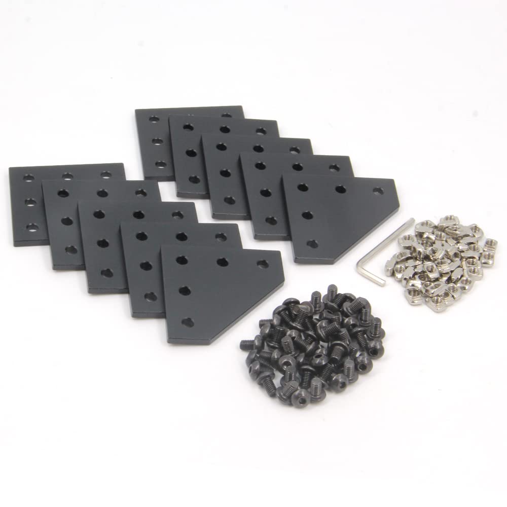 Zeberoxyz 10PCS/Kit Black L Shape Corner Bracket Plate with 50PCS Screws + 50PCS T-Nuts, 5-Hole 90 Degree Joint Board Plate for 2020 Series Aluminum Profile 3D Printer Frame (10PCS Black-L with Nut) — image 1