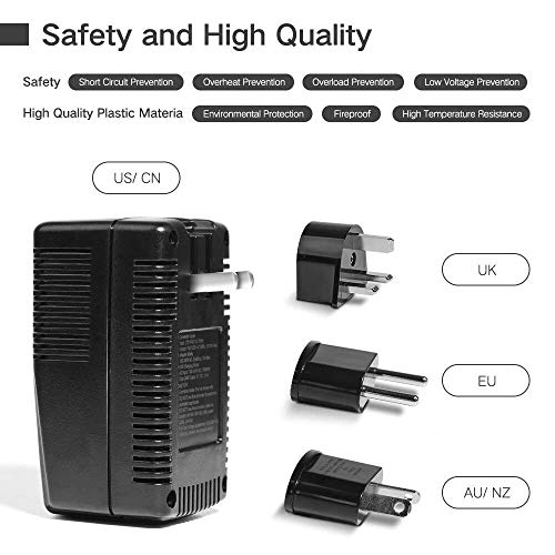 DOACE 2000W Travel Voltage Converter Hair Dryer, Hair Straightener, Flat Iron, 220V to 110V Transformer, Universal Adapter 4-Port USB UK/AU/EU Wall Charger Cell Phone Camera Laptop