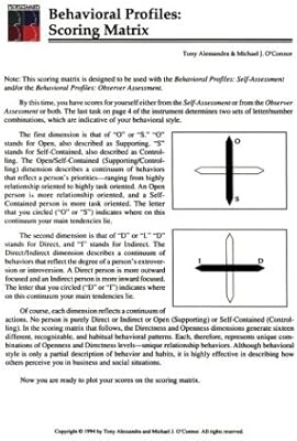 People Smarts Behavioral Profiles Scoring Matrix Pamphlet By Alessandra Tony O Connor Michael J Van Dyke Janice Amazon Ae
