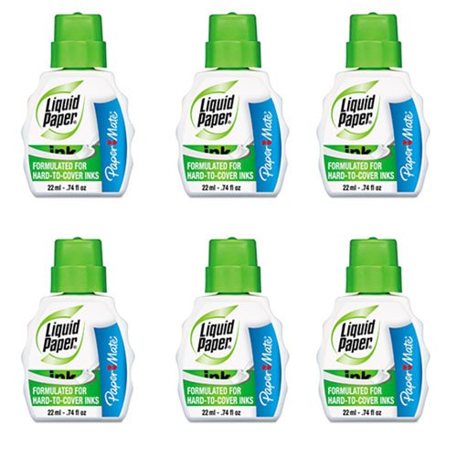 Liquid Paper Pen and Ink Correction Fluid, 22 ml Bottle, White (7470115), 6 Packs