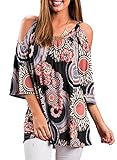 Dearlove Women's 3/4 Sleeve Cold Shoulder Floral Print Top S-XXL