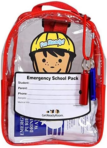 Children's School Emergency Backpack - Waterproof Clear Backpack with Light, First Aid, Emergency Essentials - Send Them On Their Way Prepared for Emergencies