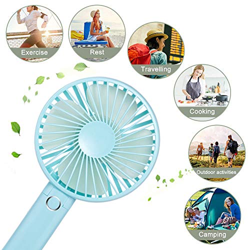 Battery Handheld Fan, Portable Battery Operated Fan : Rechargeable & Adjustable 3 Speeds Mini Personal Electric USB Fan with Desk Stand for Home/Office/Travel/Outdoor (Blue) - Thumbnail 5